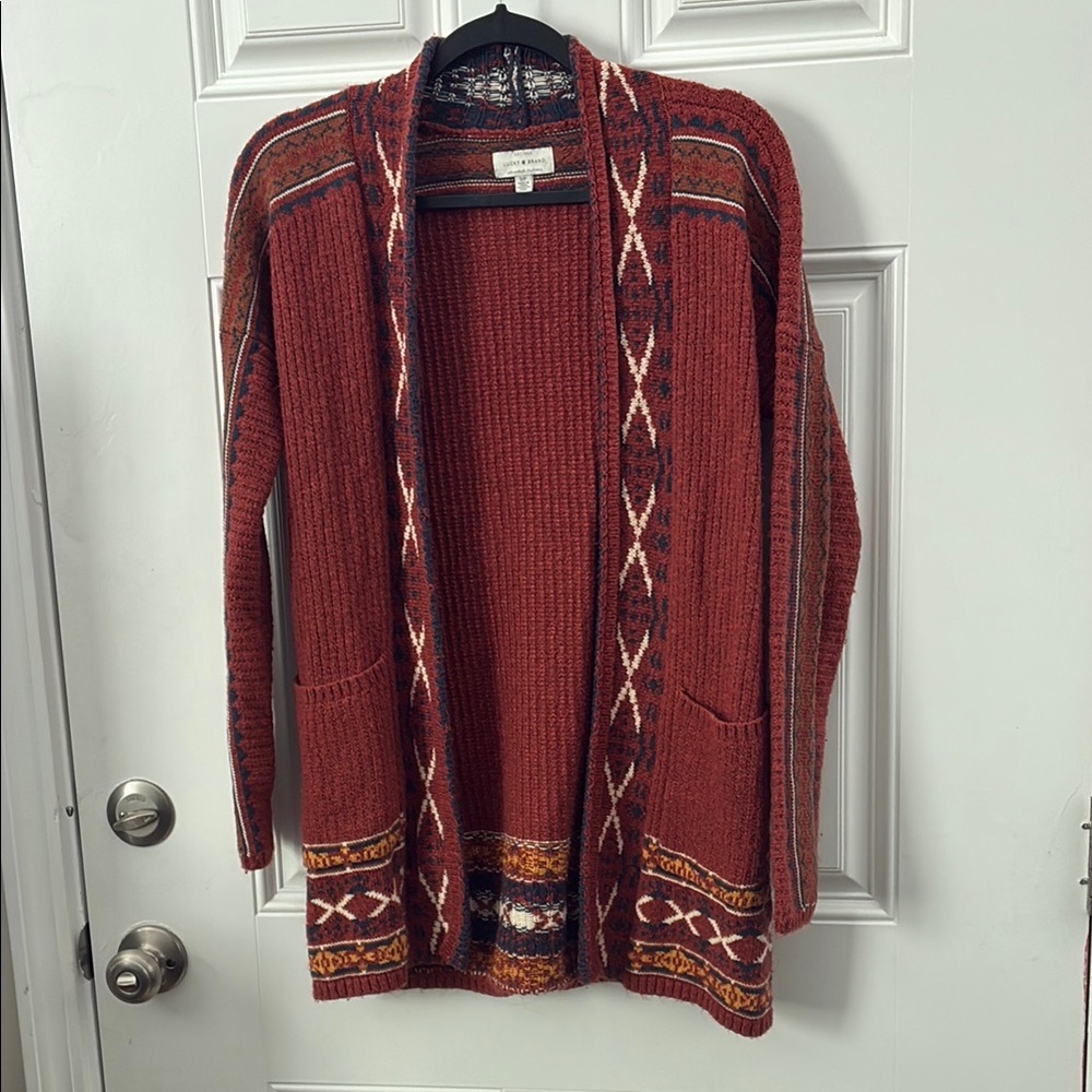 Lucky Brand Women's Rust Patterned Cardigan Sweater size Small